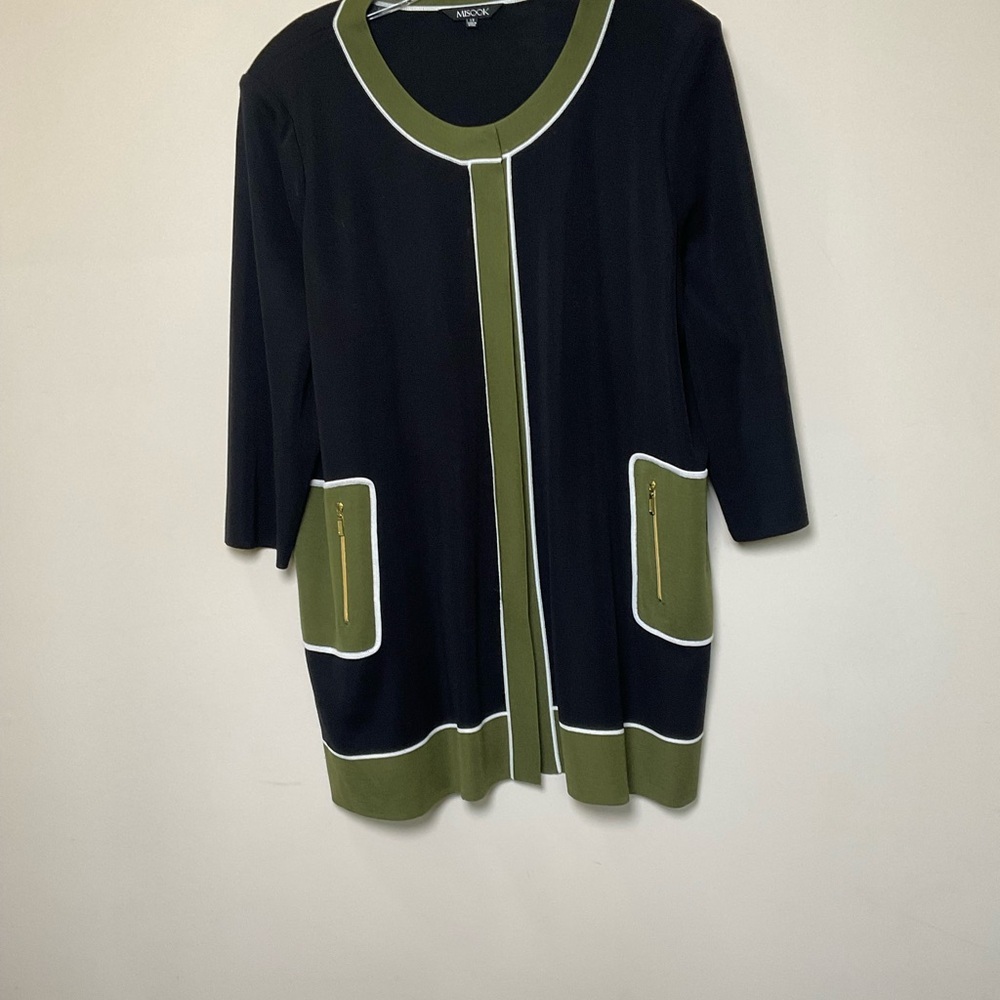 Misook Plus Size 1X Knit Multicolor Career Cardigan 3/4 Sleeve Gold Hardware